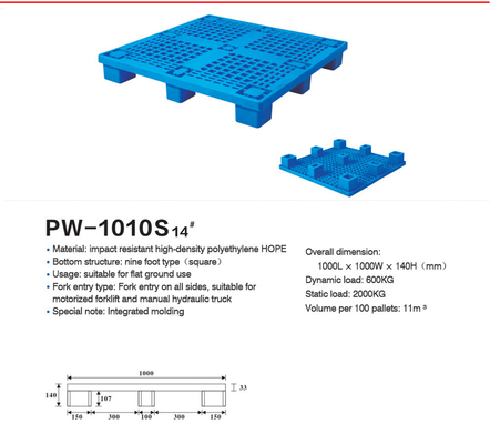 450pcs MOQ Heavy Duty Stackable Plastik Palet Nine Foot Style