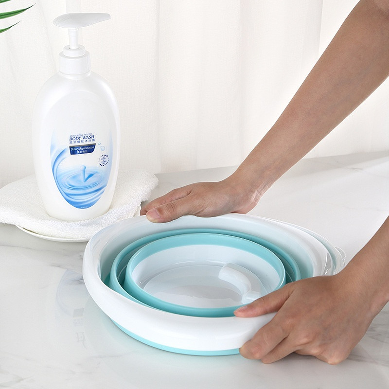 Desain Penghematan Ruang Bakul Plastik Lipat 10L untuk Camping Cuci Mobil Petualangan Luar Ruang