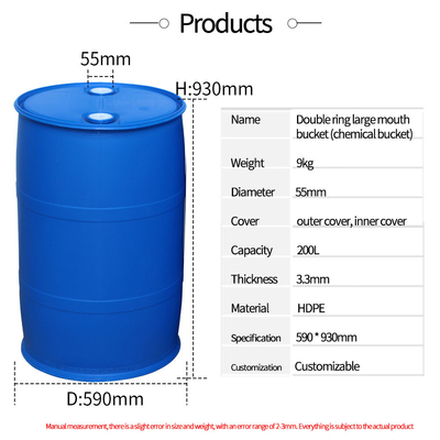 Buka Top 200L Black Plastic Barrel Drum Dengan Tutup Untuk Pembuangan Limbah Kimia