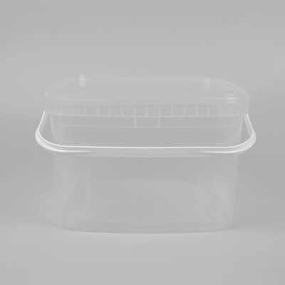 3L PP Polypropylene Clear Square Bucket Dengan Tutup Warna Kustom